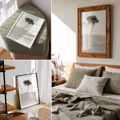 Decoratieve poster eenzame boom op een lichte achtergrond in minimalistische stijl