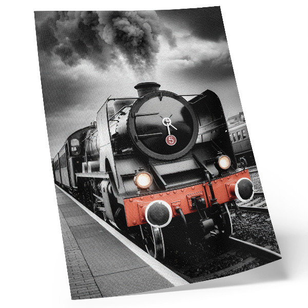 Wandposter Een krachtige en klassieke zwart-witte stoomlocomotief.