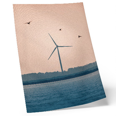 Decoratieve poster Een windmolen omgeven door natuur en vogels.