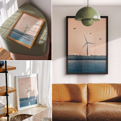 Decoratieve poster Een windmolen omgeven door natuur en vogels.