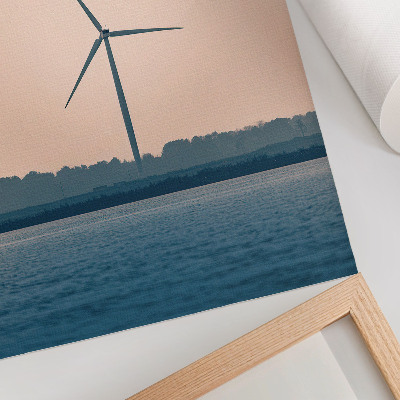 Decoratieve poster Een windmolen omgeven door natuur en vogels.