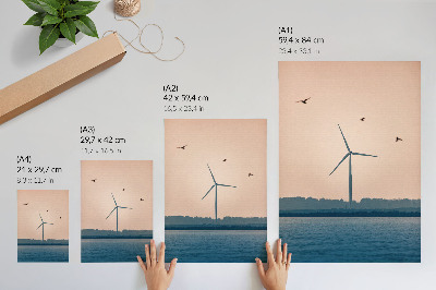 Decoratieve poster Een windmolen omgeven door natuur en vogels.