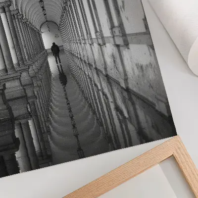Decoratieve poster monochromatische architectuur met symmetrisch perspectief