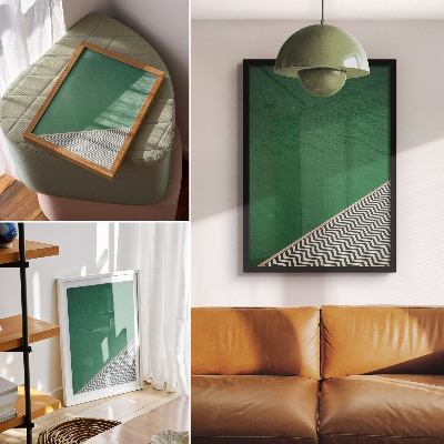 Wandposter Groen met een geometrisch zwart-wit patroon.
