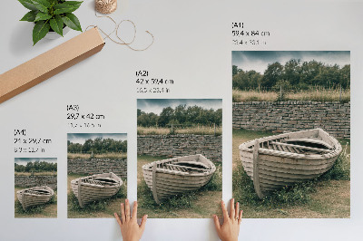 Poster Verlaten boot grasmuur natuur rust