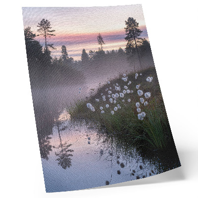 Decoratieve poster Een rustige ochtend aan het meer in de mist.