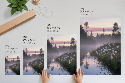 Decoratieve poster Een rustige ochtend aan het meer in de mist.