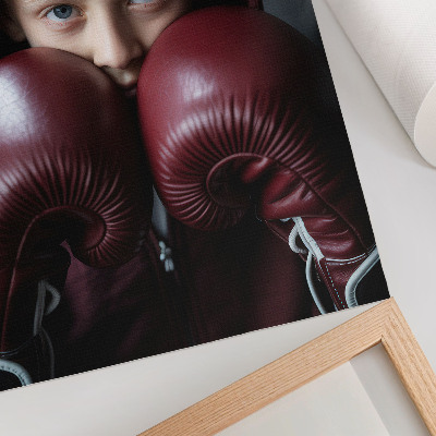 Decoratieve poster Kind in een bordeauxrode sweater, boxershort met handschoenen, minimalistisch design.