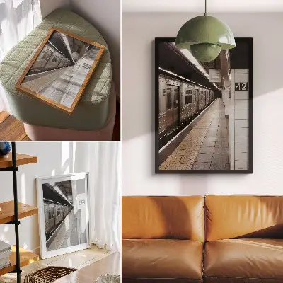Wandposter modern metroperron in een dynamische architectonische ruimte
