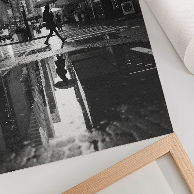 Wandposter Moderne stadsgrafiek in zwart-wit met regen.