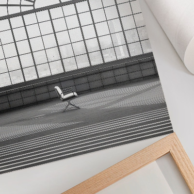 Wandposter Grote boogvensters, minimalistische stoel.