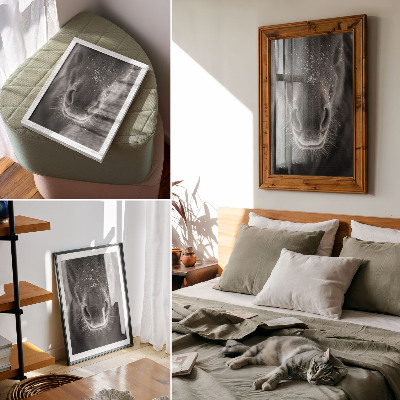 Poster Fotorealistische close-up van een paardenhoofd in de sneeuw