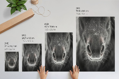 Poster Fotorealistische close-up van een paardenhoofd in de sneeuw
