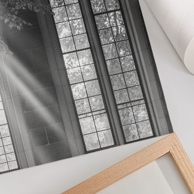 Wandposter Oude gotische ramen, licht, bladeren, mysterie