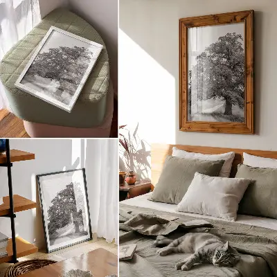 Poster monumentale boom in een vredig landschap