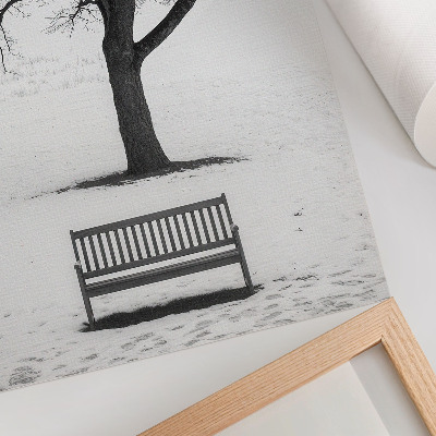 Decoratieve poster Minimalistisch landschap met een boom en een bankje.