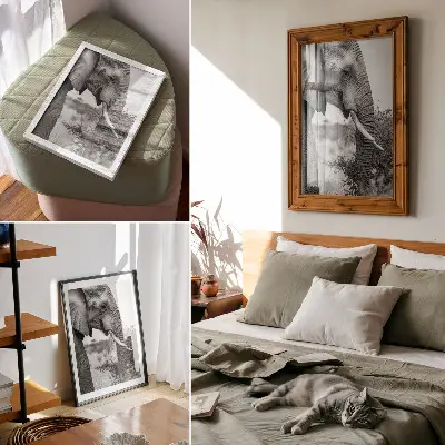 Decoratieve poster olifant van dichtbij met een harmonie van texturen
