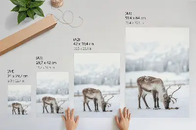 Decoratieve poster met rendieren in de sneeuw voor een rustige en elegante uitstraling