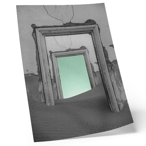 Decoratieve poster Groene woestijn, verlaten gebouwen, surrealisme