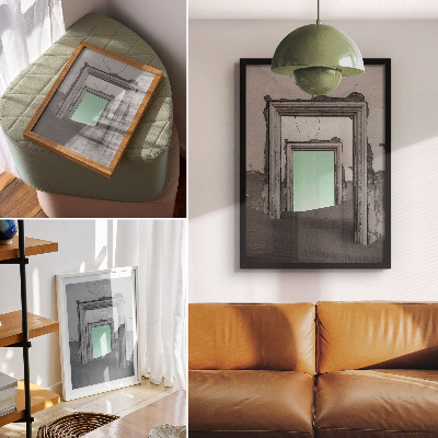 Decoratieve poster Groene woestijn, verlaten gebouwen, surrealisme