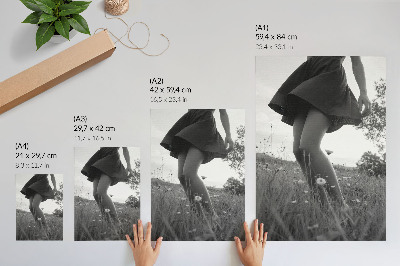 Wandposter Een zwart-witfoto van een weide vol harmonie en rust.