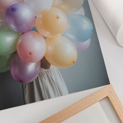 Wandposter Pastelkleurige ballonnen op een grijze achtergrond