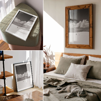 Decoratieve poster Zwart-wit compositie met wolken en woestijn
