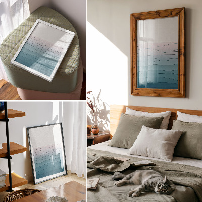Poster Golven op een blauwe en roze achtergrond - een rustgevend ontwerp