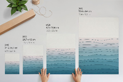 Poster Golven op een blauwe en roze achtergrond - een rustgevend ontwerp