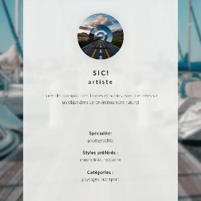 Wandposter jachthaven met jachten aan een steiger onder een blauwe lucht in symmetrie