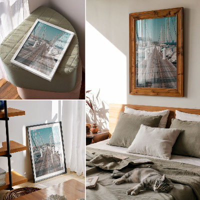 Wandposter Jachthaven jachten steiger blauwe lucht symmetrie