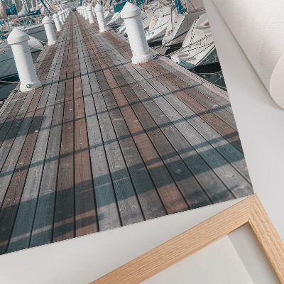 Wandposter Jachthaven jachten steiger blauwe lucht symmetrie