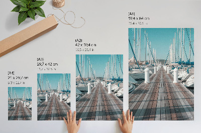 Wandposter Jachthaven jachten steiger blauwe lucht symmetrie