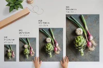 Decoratieve poster met een rustieke en frisse groentecompositie