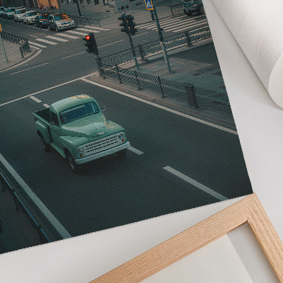 Wandposter Huurkazernes, retro auto, zonsondergangsfeer