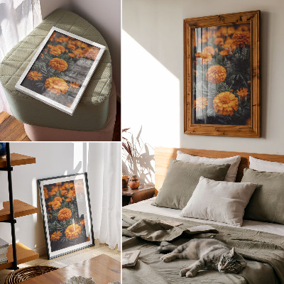 Decoratieve poster Oranje bloemen, groene bladeren, klassiek