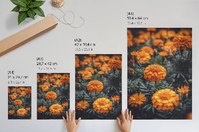 Decoratieve poster Oranje bloemen, groene bladeren, klassiek