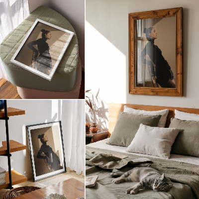Decoratieve poster Donker silhouet van een vrouw, een lichtstraal, vrede