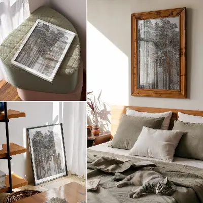 Wandposter winterbos met sneeuw en bomen voor rust en harmonie in de natuur