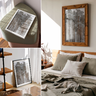 Wandposter Winterbos, sneeuw, bomen, rust, harmonie, natuur