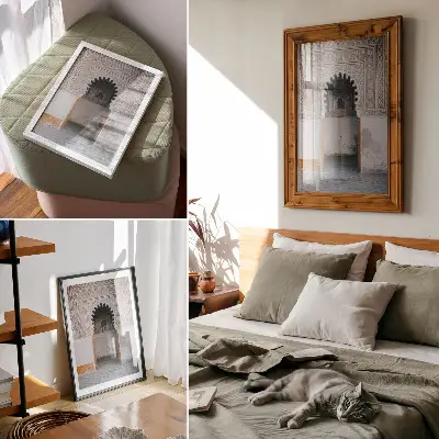 Decoratieve poster met oosterse decoraties en wandsymmetrie