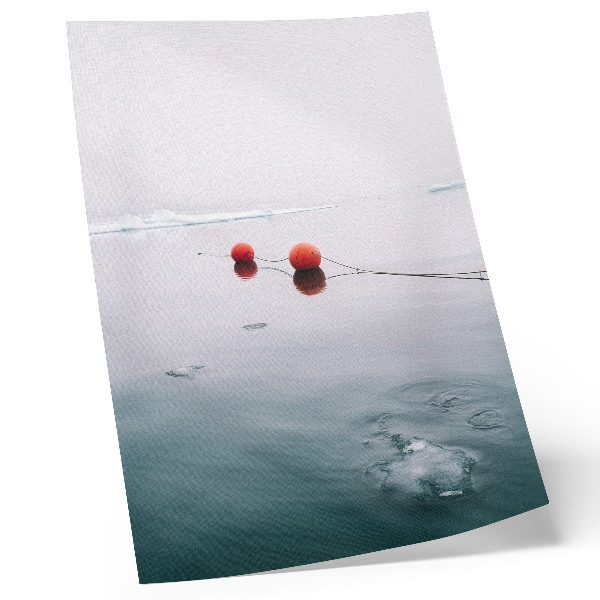Poster Waterijsboeien tegen een oranje, koude achtergrond