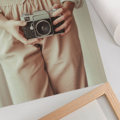 Decoratieve poster Persoon retro camera heldere stof elegantie
