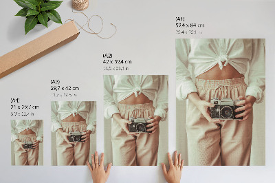 Decoratieve poster Persoon retro camera heldere stof elegantie