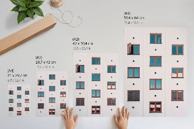 Decoratieve poster Oranje kozijnen, blauwe ramen, witte gevel