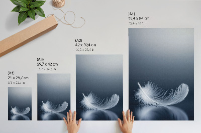 Wandposter Witte veer op een grijze achtergrond, symbool voor vrede en harmonie.