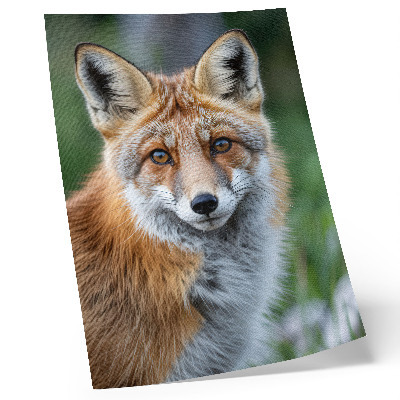 Poster Portret van een vos, warme tinten, groene achtergrond