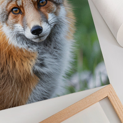 Poster Portret van een vos, warme tinten, groene achtergrond