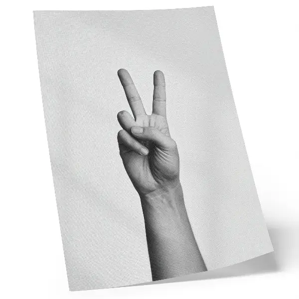 Poster zwart-wit minimalisme met vredesgebaar