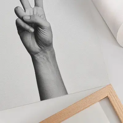 Poster zwart-wit minimalisme met vredesgebaar